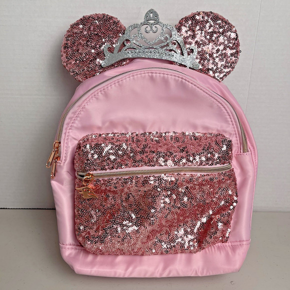 Disney Cruise Line Minnie Ears Sequin Pink Backpack Bibbidi Bobbidi BONUS Wallet - Picture 2 of 16